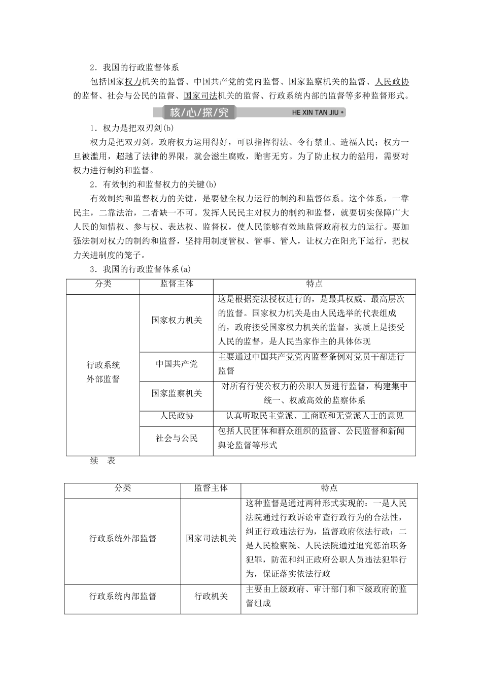 （浙江选考）新高考政治一轮复习 第二单元 为人民服务的政府 2 第四课 我国政府受人民的监督教学案（必修2）-人教版高三必修2政治教学案_第3页