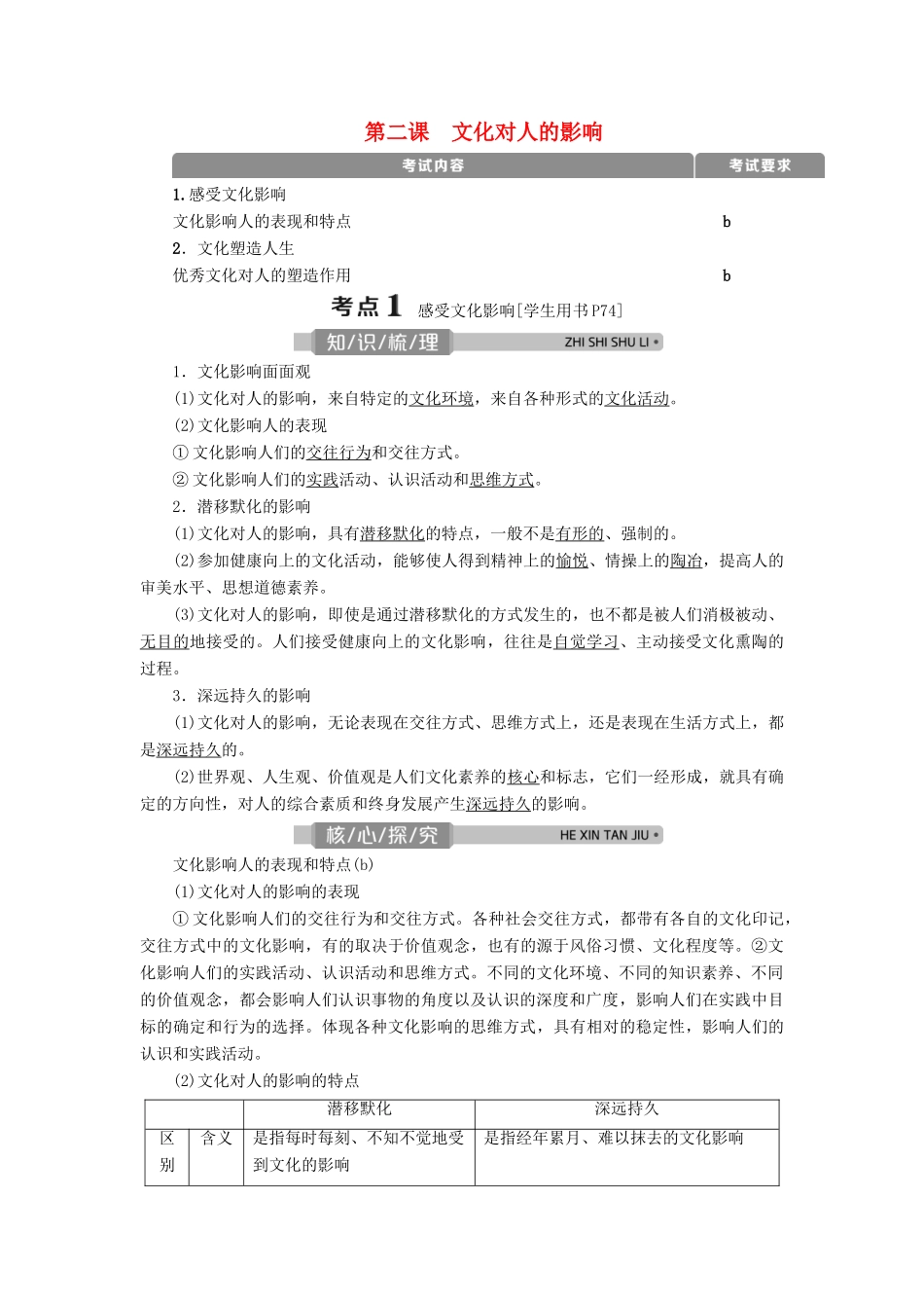 （浙江选考）新高考政治一轮复习 第一单元 文化与生活 2 第二课 文化对人的影响教学案（必修3）-人教版高三必修3政治教学案_第1页