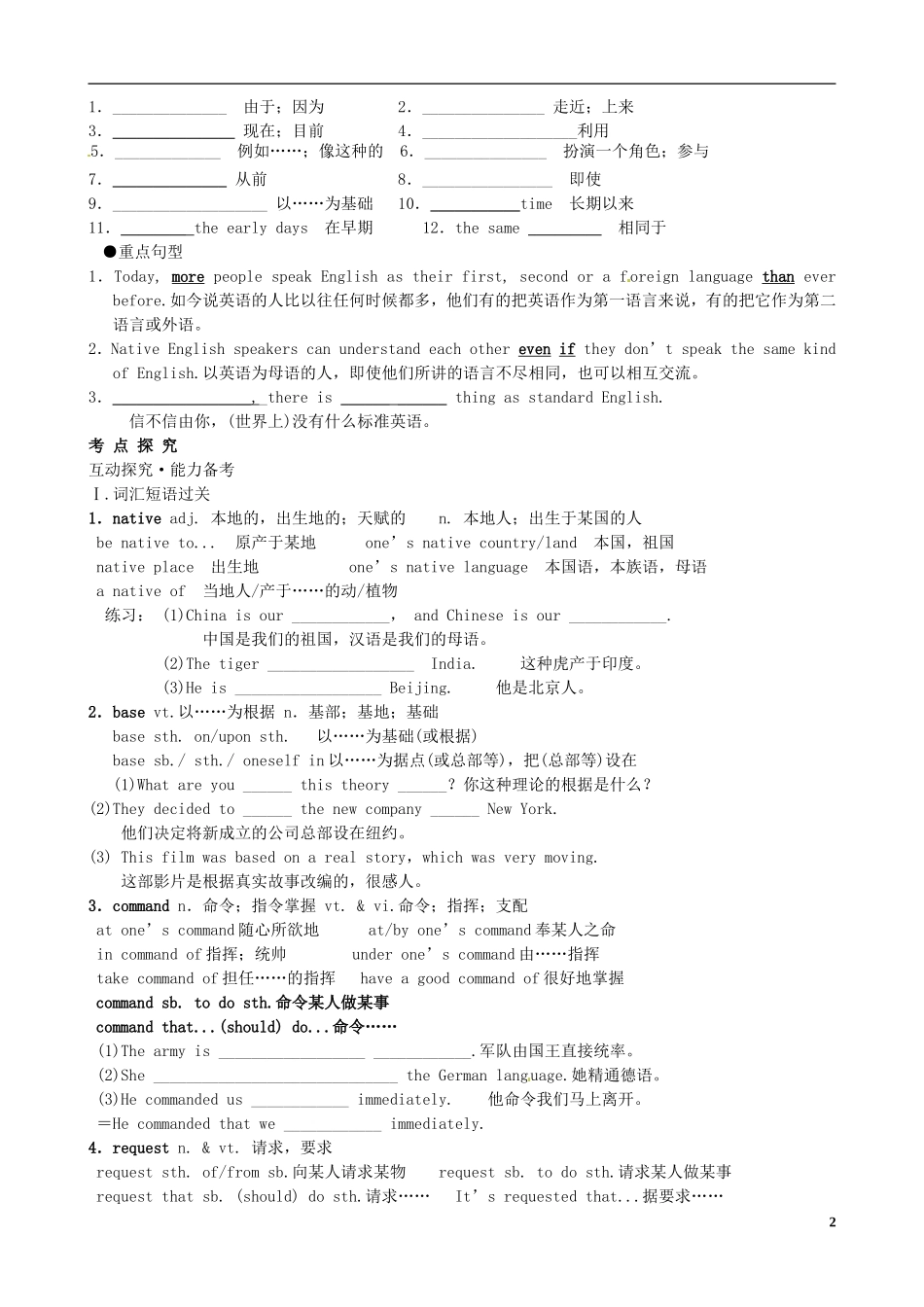 （精讲特训）2014高考英语 考前争分必备 Unit2 English around the world导学案 新人教版必修1_第2页