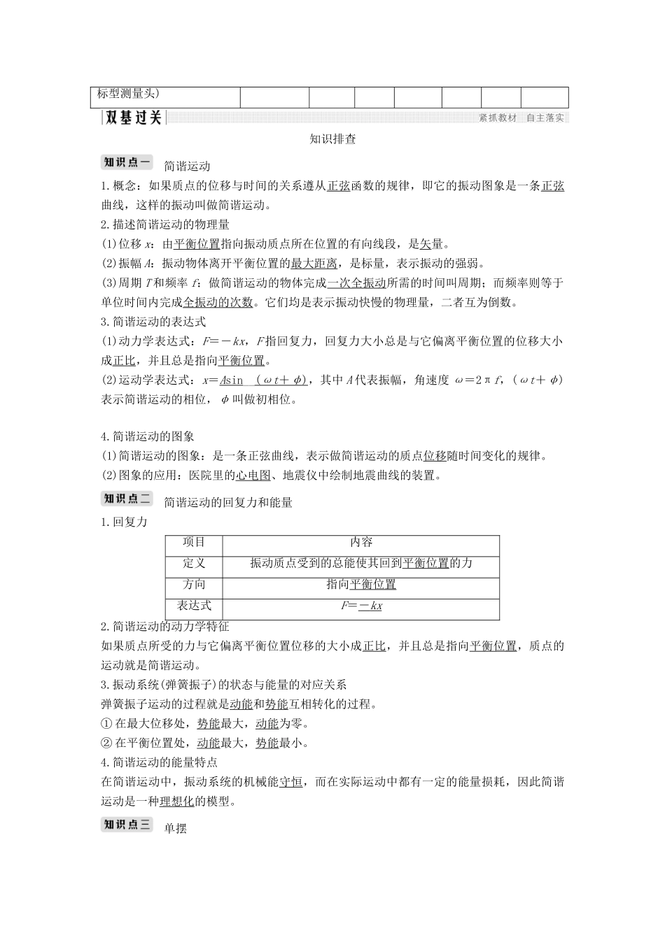 （浙江选考）高考物理一轮复习 第11章 机械振动 机械波 光 电磁波 第1讲 机械振动学案-人教版高三全册物理学案_第2页