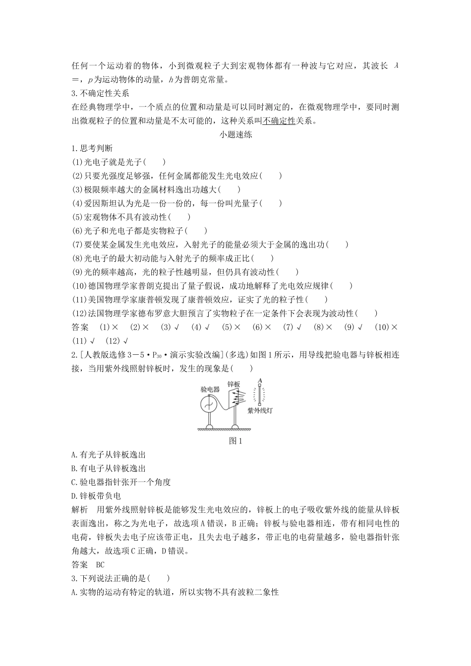 （浙江选考）高考物理一轮复习 第12章 动量守恒定律 波粒二象性 原子结构与原子核 第2讲 波粒二象性学案-人教版高三全册物理学案_第2页