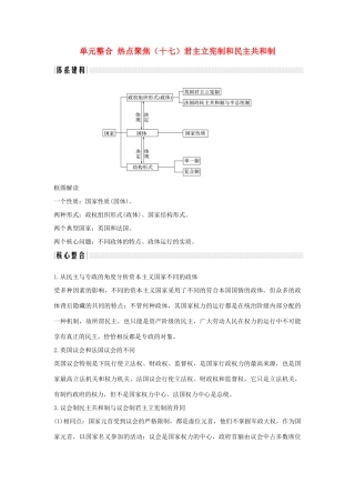 （浙江选考）高考政治一轮复习 国家和国际组织常识 单元整合 热点聚焦（十七）君主立宪制和民主共和制讲义-人教版高三全册政治学案