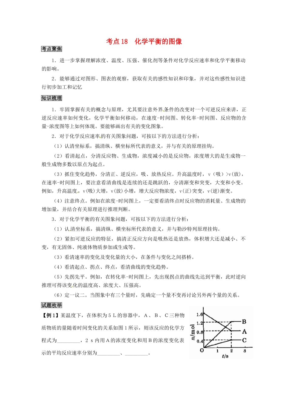 （考前冲刺必备）2013高考化学 不可不知的60大考点 考点18 化学平衡的图像_第1页