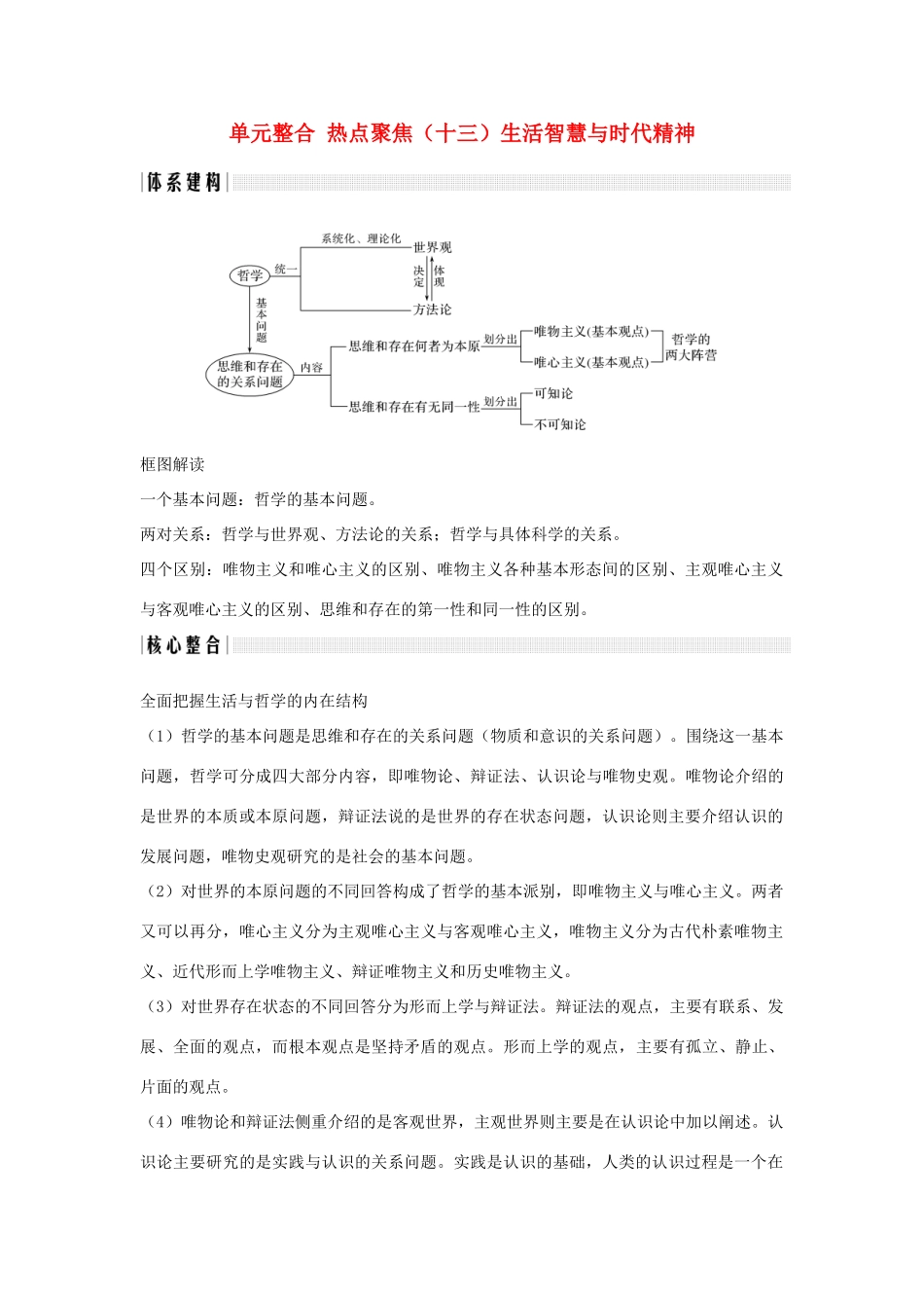 （浙江选考）高考政治一轮复习 生活与哲学 单元整合 热点聚焦（十三）生活智慧与时代精神讲义-人教版高三全册政治学案_第1页