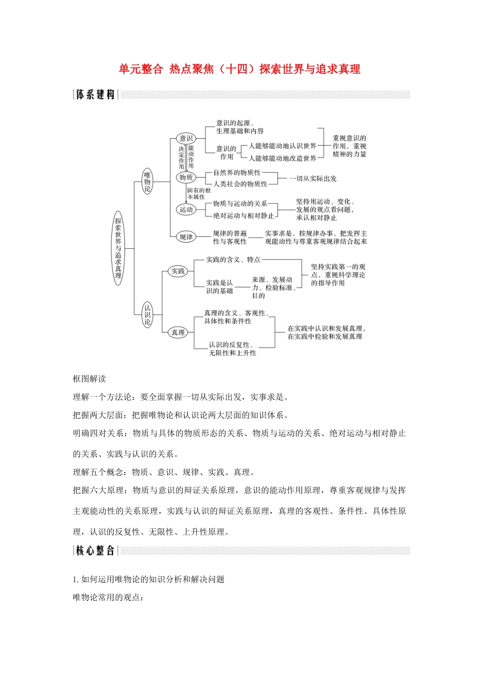 （浙江选考）高考政治一轮复习 生活与哲学 单元整合 热点聚焦（十四）探索世界与追求真理讲义-人教版高三全册政治学案_第1页