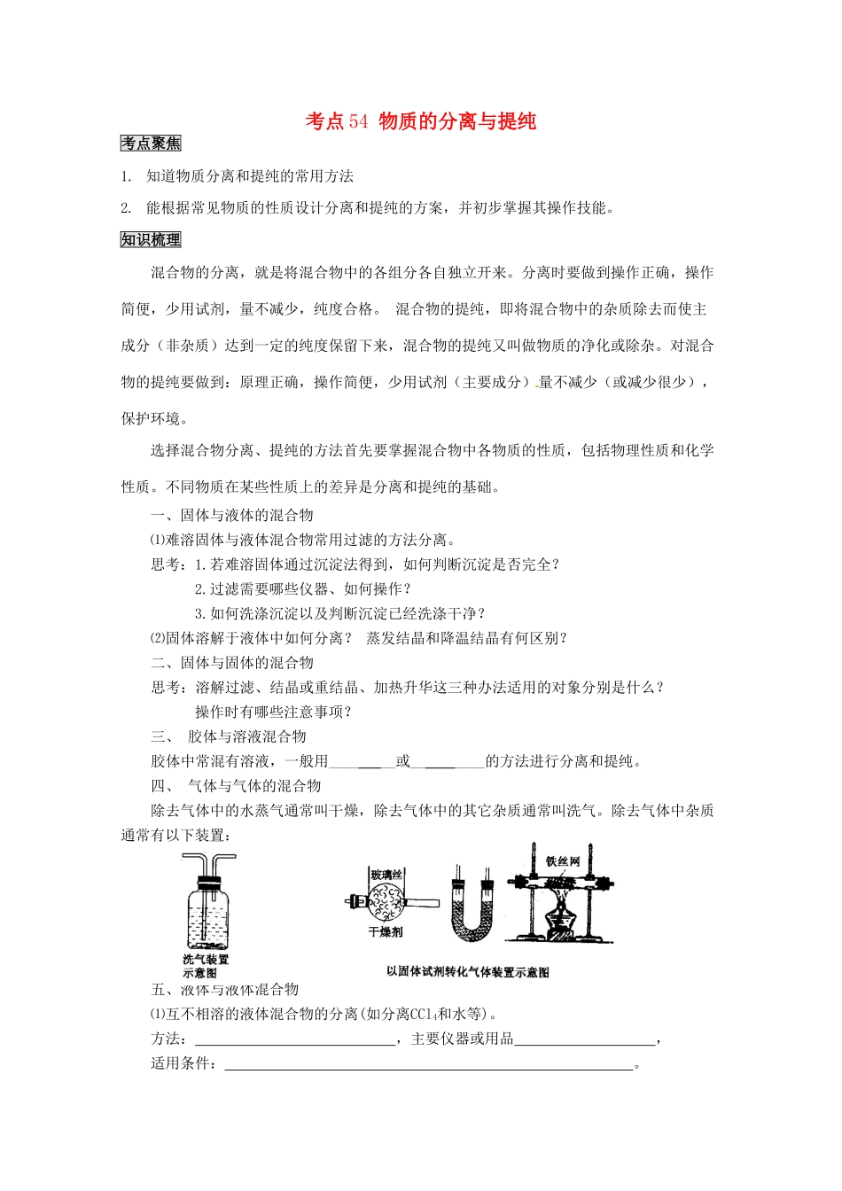 （考前冲刺必备）2013高考化学 不可不知的60大考点 考点54 物质的分离与提纯_第1页