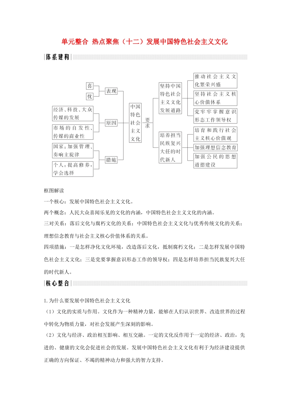 （浙江选考）高考政治一轮复习 文化生活 单元整合 热点聚焦（十二）发展中国特色社会主义文化讲义-人教版高三全册政治学案_第1页