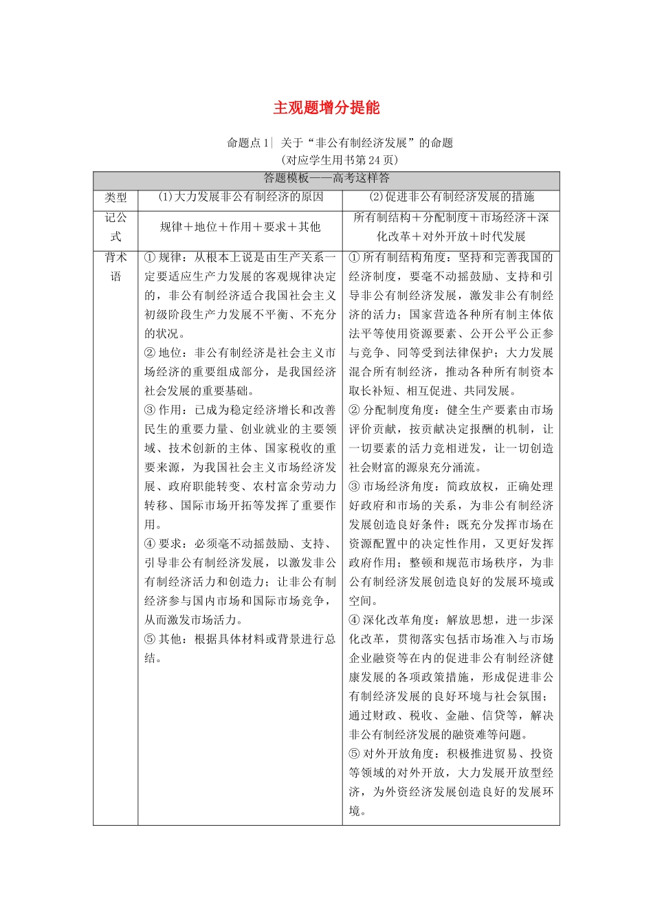（统考版）2021高考政治二轮复习 第1部分 专题整合突破2 经济制度与生产经营 第2课时 主观题增分提能学案-人教版高三全册政治学案_第1页