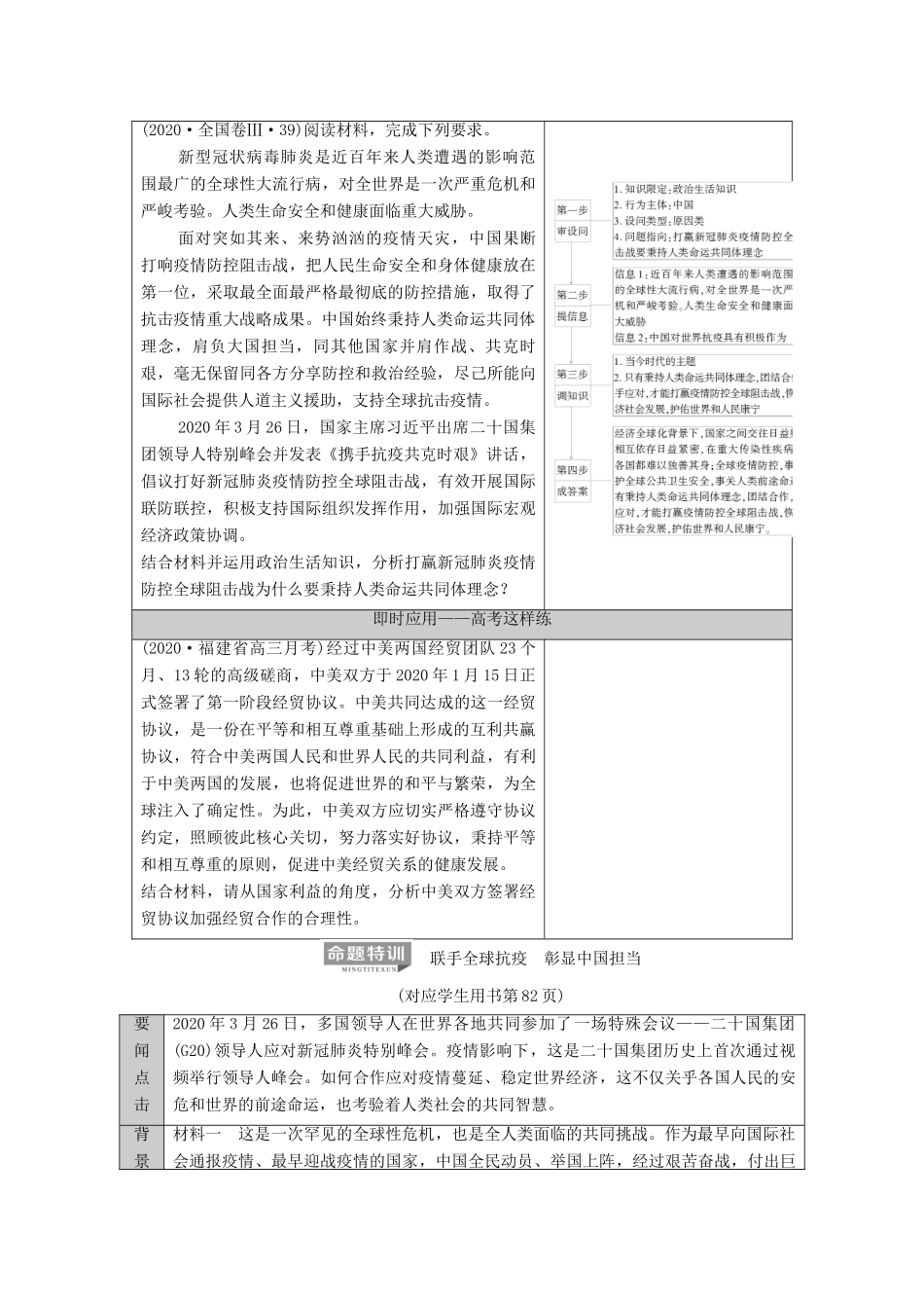 （统考版）2021高考政治二轮复习 第1部分 专题整合突破7 国际社会和中国外交 第2课时 主观题增分提能学案-人教版高三全册政治学案_第2页