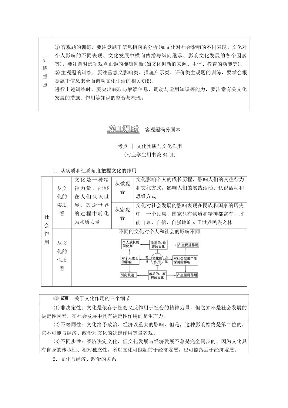 （统考版）2021高考政治二轮复习 第1部分 专题整合突破8 文化作用与文化发展 第1课时 客观题满分固本学案-人教版高三全册政治学案_第2页