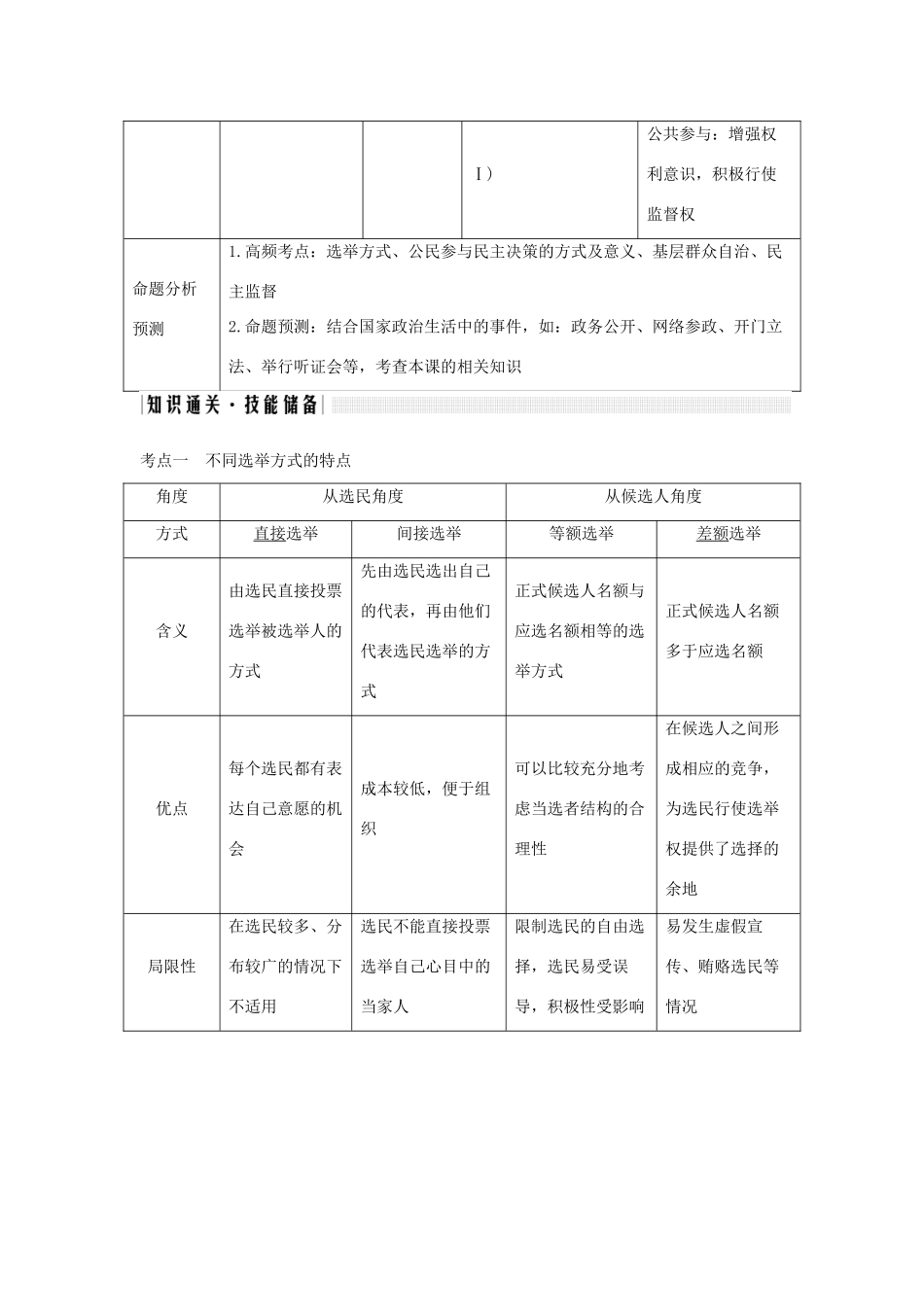 （浙江选考）高考政治一轮复习 政治生活 第一单元 公民的政治生活 第十二课时 我国公民的政治参与讲义-人教版高三全册政治学案_第3页