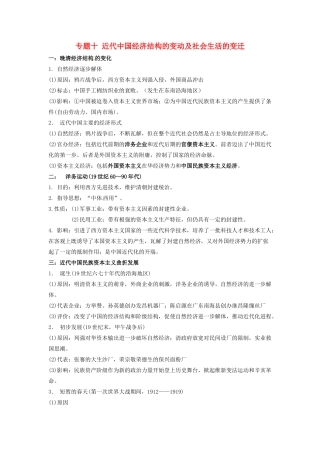 （知识强记）2015届高考历史二轮复习 专题十 近代中国经济结构的变动及社会生活的变迁