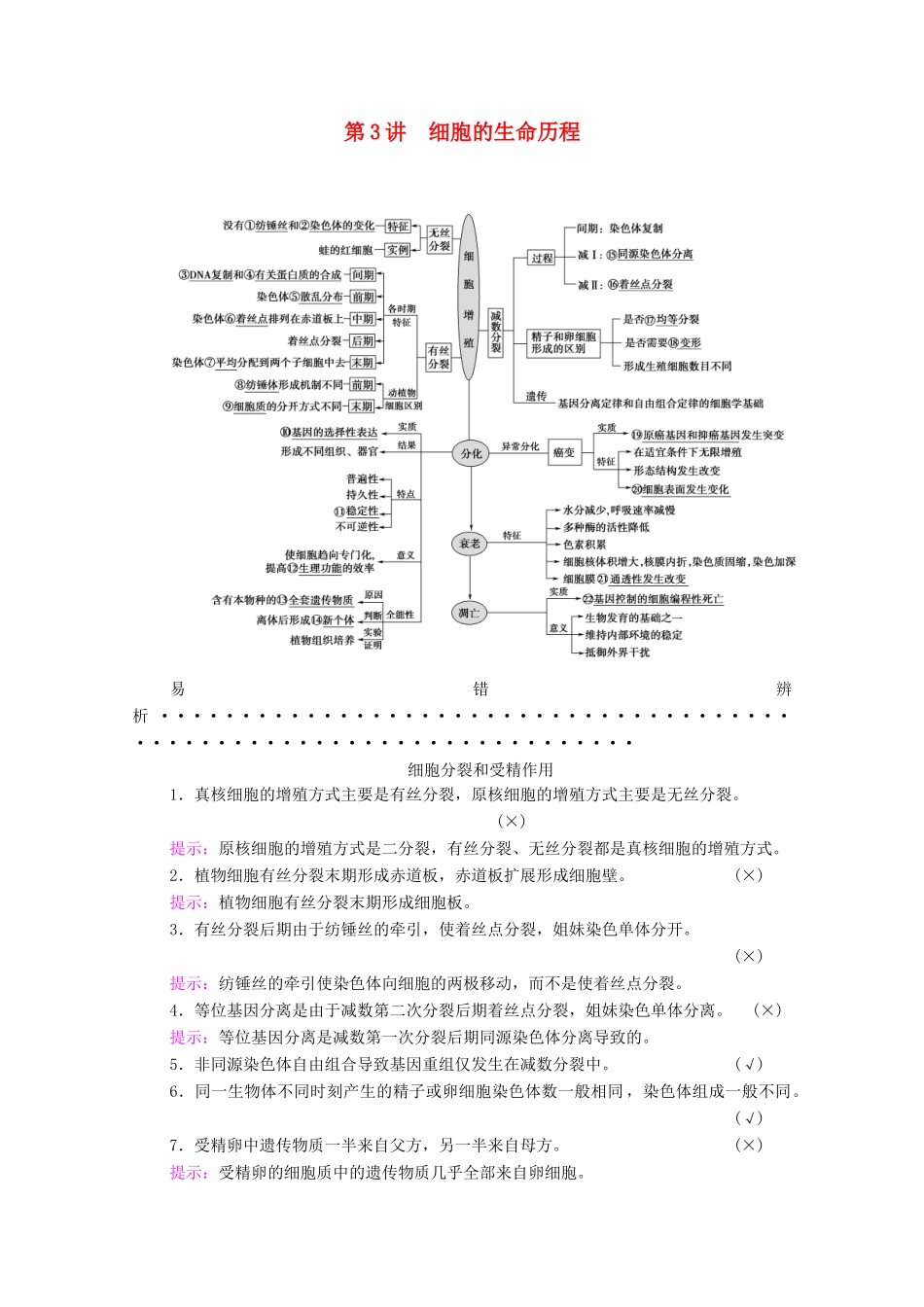 （统考版）高考生物二轮复习 第1部分 专题素能提升 专题1 第3讲 细胞的生命历程学案-人教版高三全册生物学案_第1页