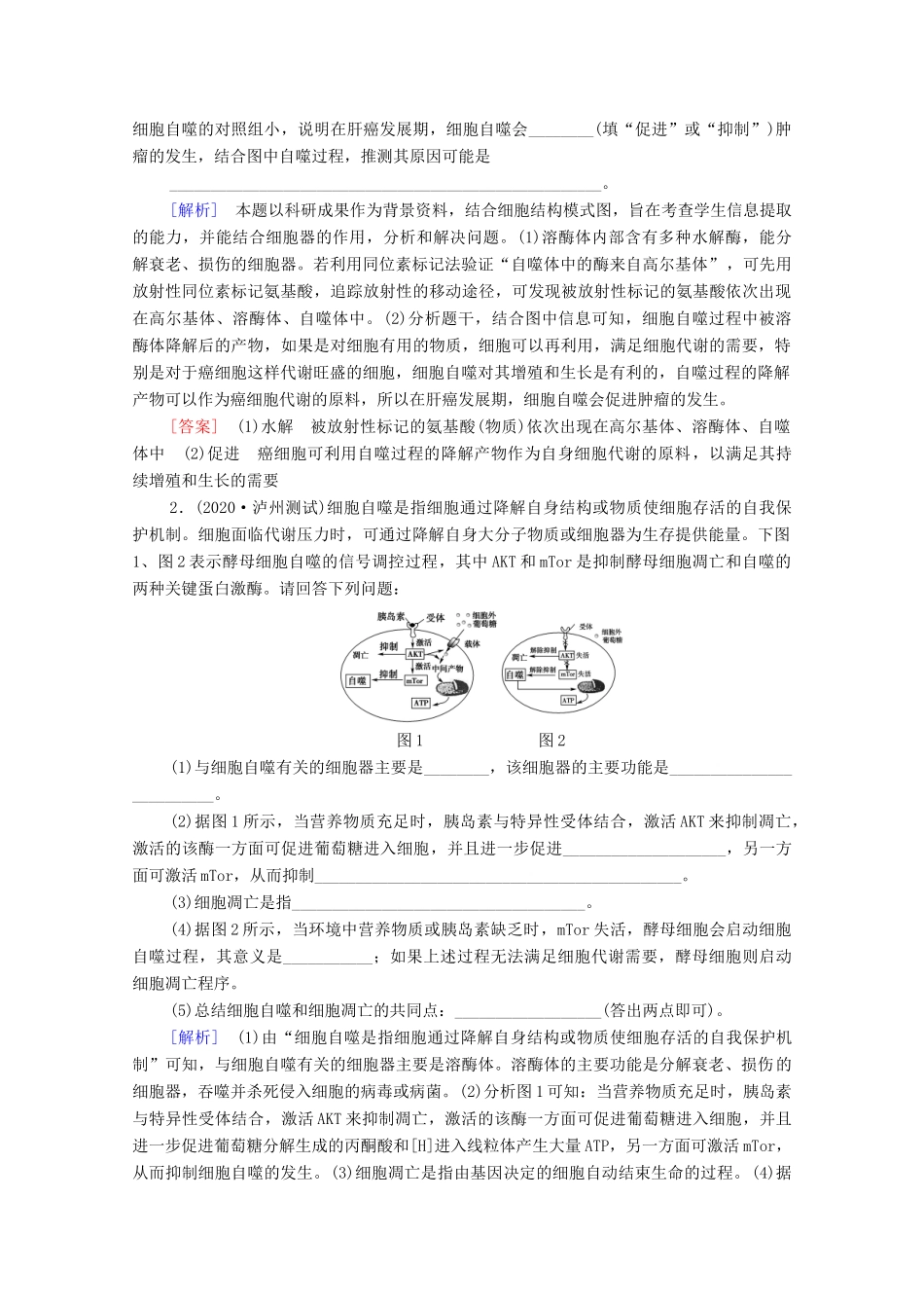 （统考版）高考生物二轮复习 第1部分 专题素能提升 专题1 热点聚焦 细胞自噬学案-人教版高三全册生物学案_第2页
