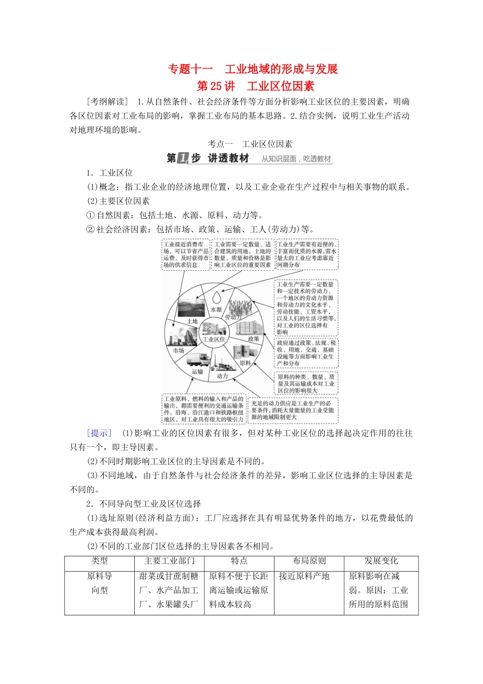 （课标通用）高考地理大一轮复习 第25讲 工业区位因素学案 新人教版-新人教版高三全册地理学案_第1页
