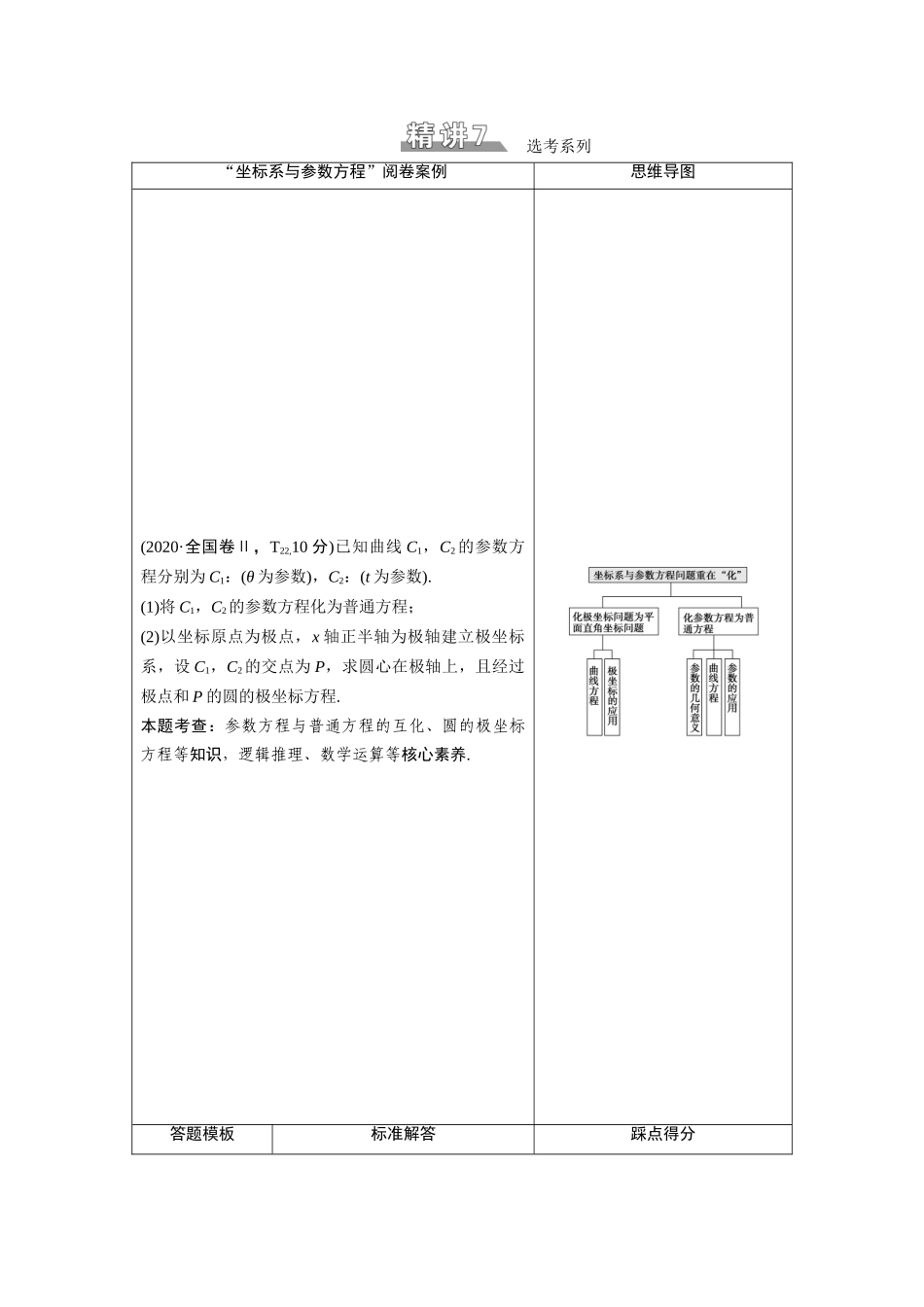 （统考版）高考数学二轮复习 板块2 命题区间精讲 精讲7 选考系列学案（含解析）（理）-人教版高三全册数学学案_第1页