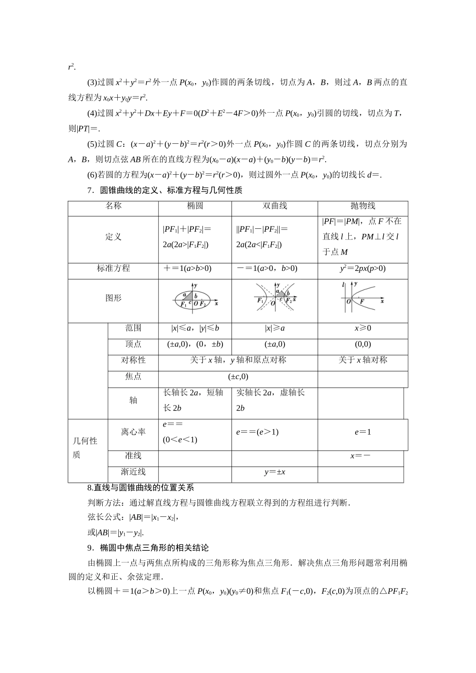 （统考版）高考数学二轮复习 板块3 高考必备基础知识回扣 回扣7 解析几何学案（含解析）（文）-人教版高三全册数学学案_第2页