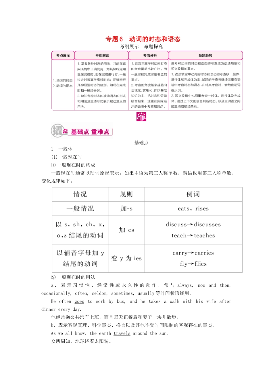 （课标通用）高考英语一轮复习 专题6 动词的时态和语态教学案-人教版高三全册英语教学案_第1页