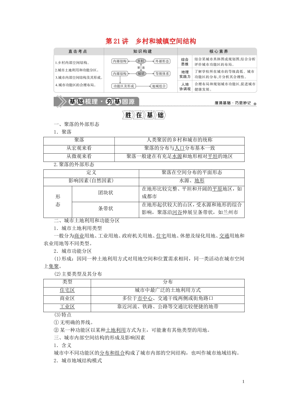 （选考）新高考地理一轮复习 第八章 乡村与城镇 第21讲 乡村和城镇空间结构教学案 新人教版-新人教版高三全册地理教学案_第1页