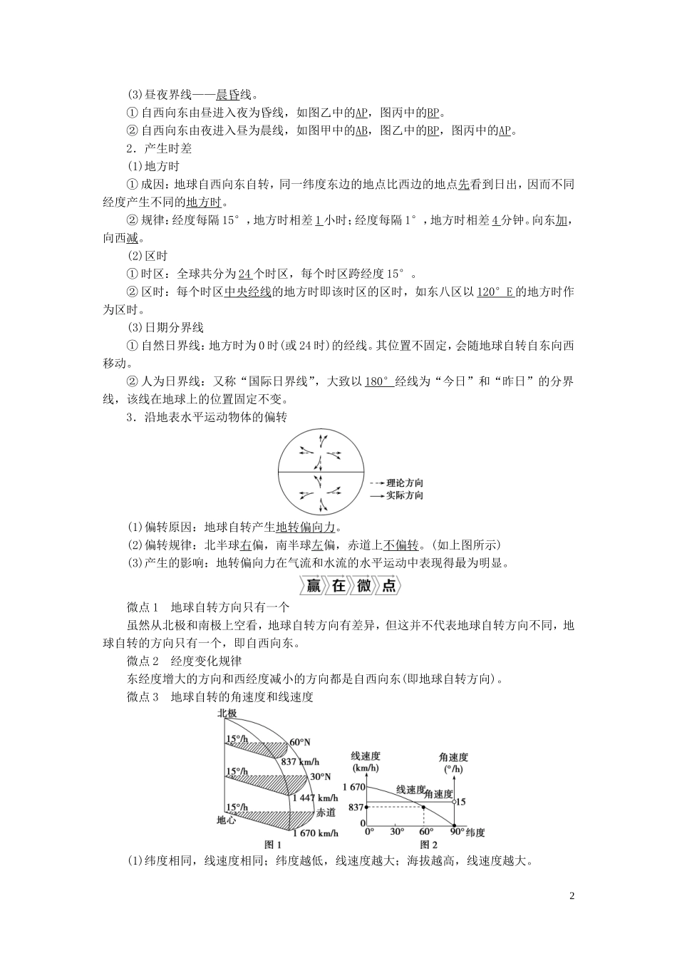 （选考）新高考地理一轮复习 第二单元 从宇宙看地球 第6讲 地球自转的地理意义教学案 鲁教版-鲁教版高三全册地理教学案_第2页