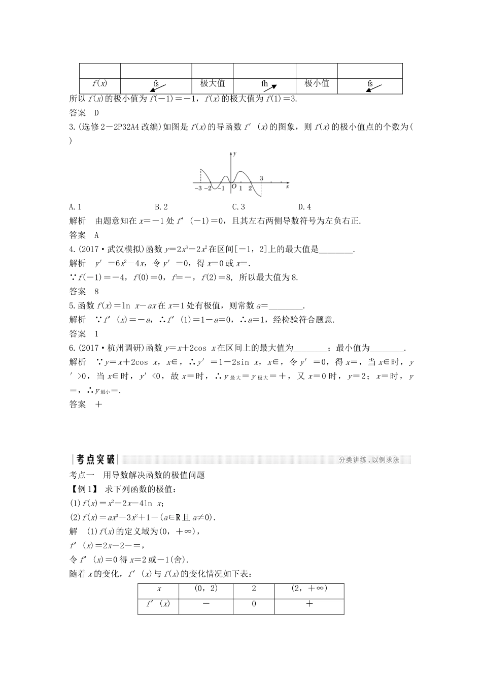 （浙江专用）高考数学总复习 第三章 导数及其应用 第3讲 导数与函数的极值、最值学案-人教版高三全册数学学案_第2页