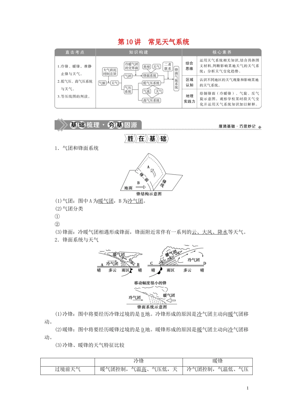 （选考）新高考地理一轮复习 第二章 自然环境中的物质运动和能量交换 第10讲 常见天气系统教学案 湘教版-湘教版高三全册地理教学案_第1页