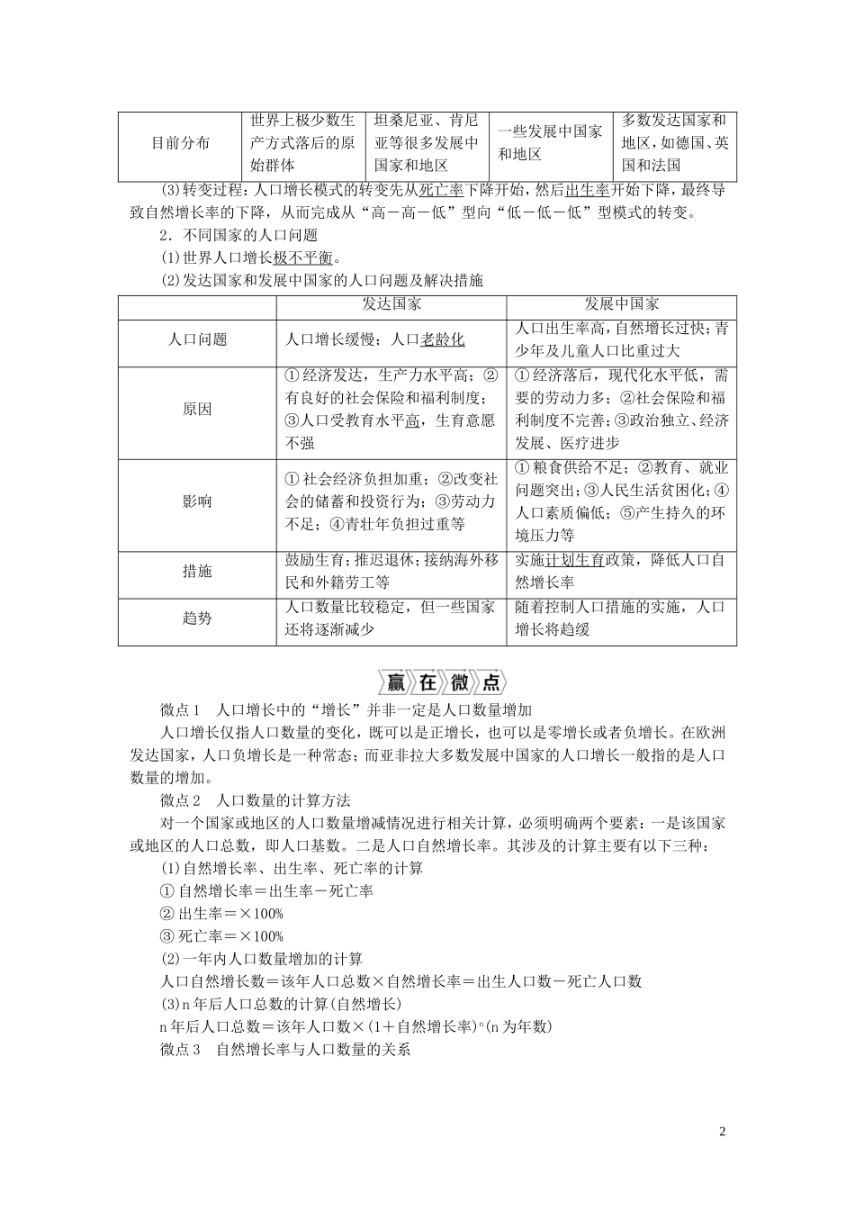 （选考）新高考地理一轮复习 第六单元 人口与地理环境 第21讲 人口增长与人口问题、人口分布与人口合理容量教学案 鲁教版-鲁教版高三全册地理教学案_第2页