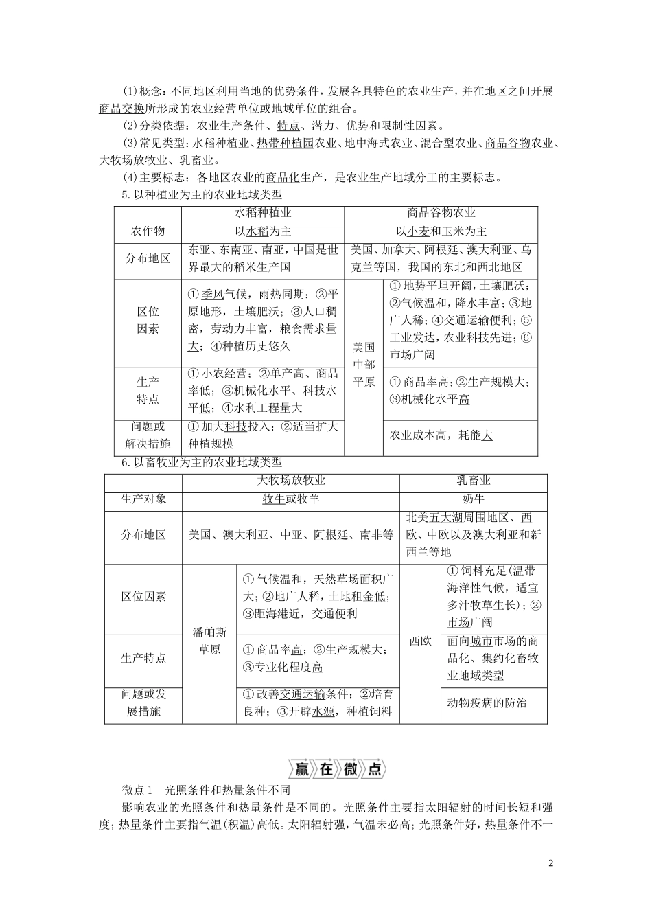 （选考）新高考地理一轮复习 第七章 区域产业活动 第25讲 农业区位因素与农业地域类型教学案 湘教版-湘教版高三全册地理教学案_第2页