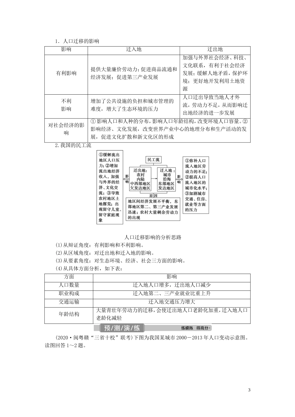 （选考）新高考地理一轮复习 第七章 人口 第20讲 人口的空间变化教学案 新人教版-新人教版高三全册地理教学案_第3页