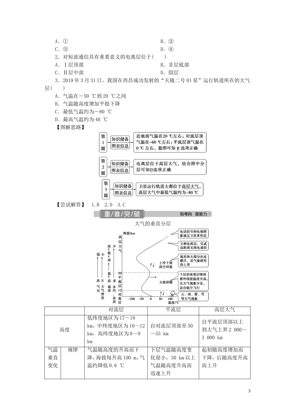 （选考）新高考地理一轮复习 第三章 地球上的大气 第8讲 大气的组成和垂直分层教学案 新人教版-新人教版高三全册地理教学案_第3页