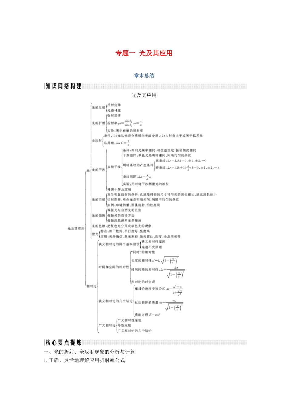 （课改地区专用）高考物理总复习 专题一 光及其应用章末总结学案 新人教版-新人教版高三全册物理学案_第1页