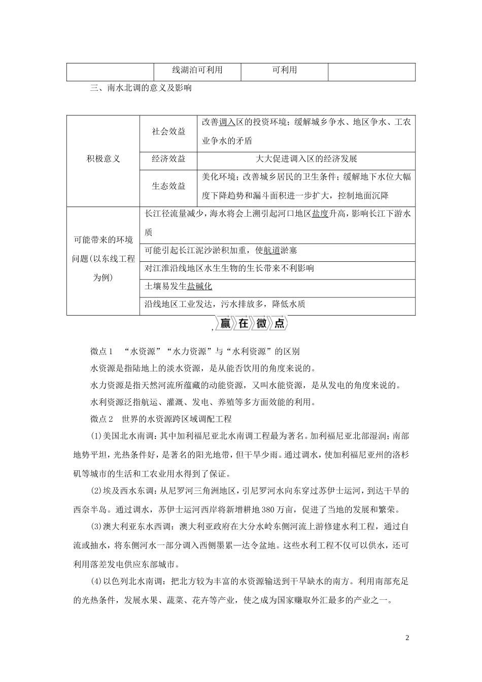 （选考）新高考地理一轮复习 第十二单元 区域资源、环境与可持续发展 第37讲 资源的跨区域调配——以南水北调为例教学案 鲁教版-鲁教版高三全册地理教学案_第2页