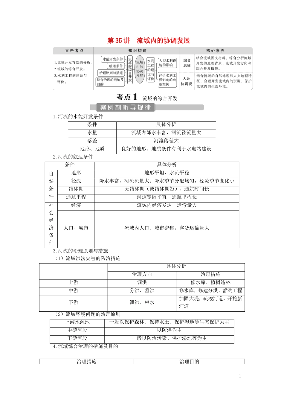（选考）新高考地理一轮复习 第十五章 区际联系与区域协调发展 第35讲 流域内的协调发展教学案 新人教版-新人教版高三全册地理教学案_第1页