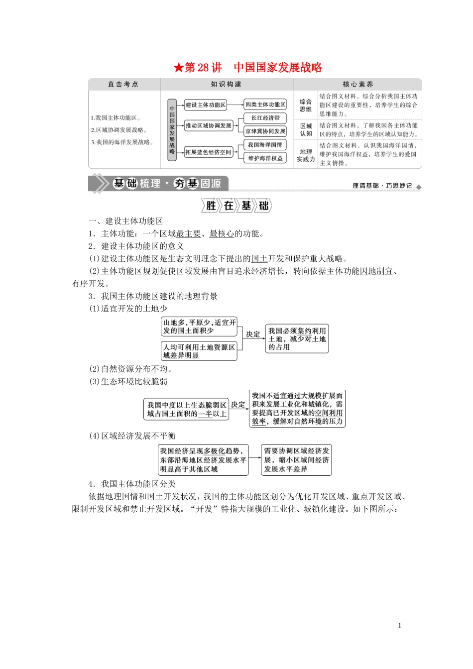 （选考）新高考地理一轮复习 第十一章 环境与发展 第28讲 中国国家发展战略教学案 新人教版-新人教版高三全册地理教学案_第1页