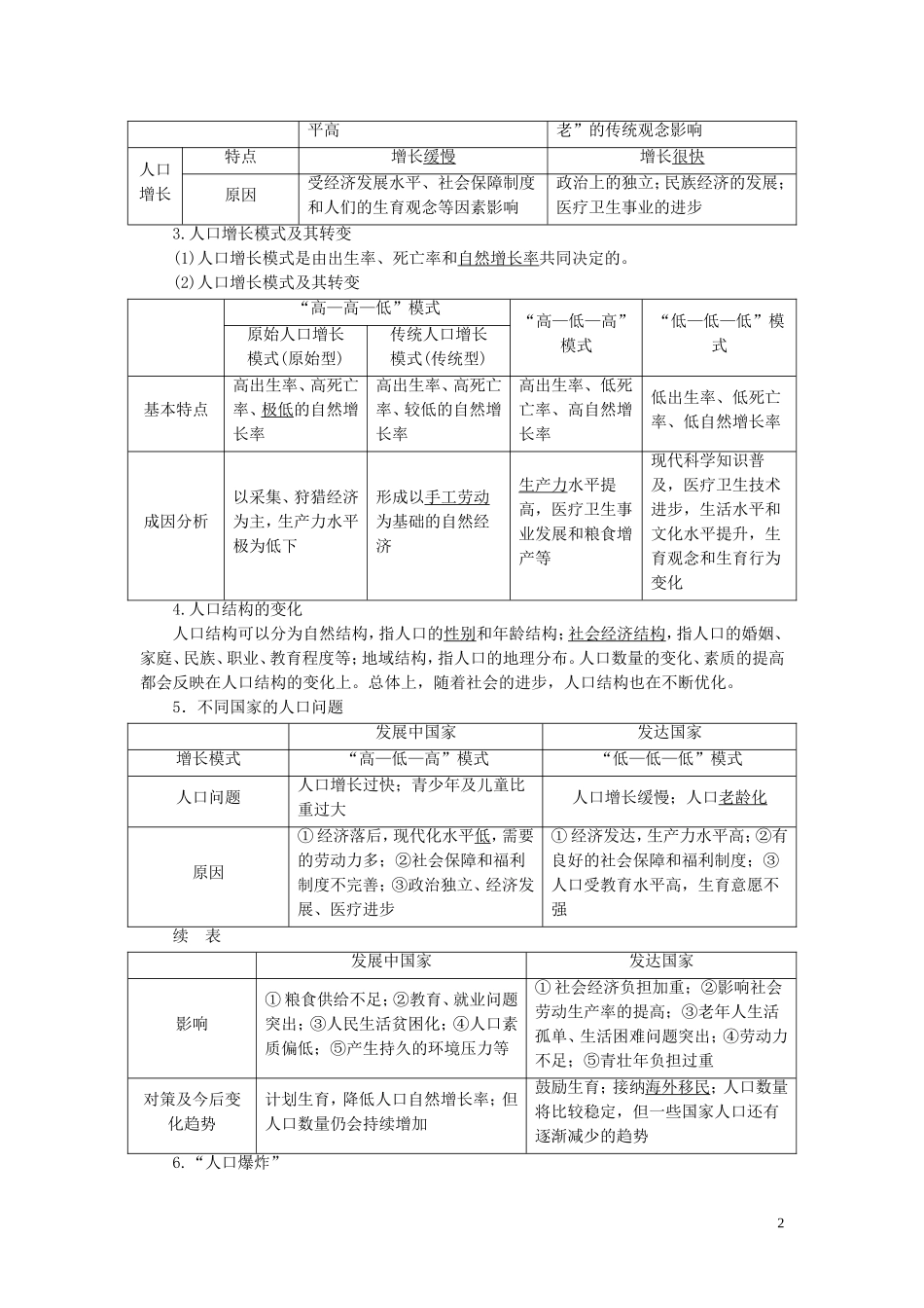 （选考）新高考地理一轮复习 第五章 人口与环境 第20讲 人口增长模式与人口合理容量教学案 湘教版-湘教版高三全册地理教学案_第2页