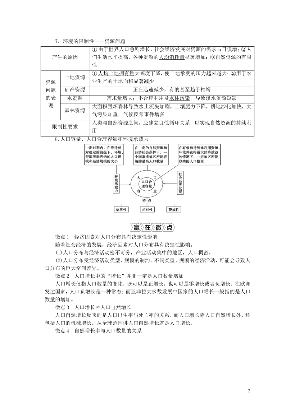 （选考）新高考地理一轮复习 第五章 人口与环境 第20讲 人口增长模式与人口合理容量教学案 湘教版-湘教版高三全册地理教学案_第3页