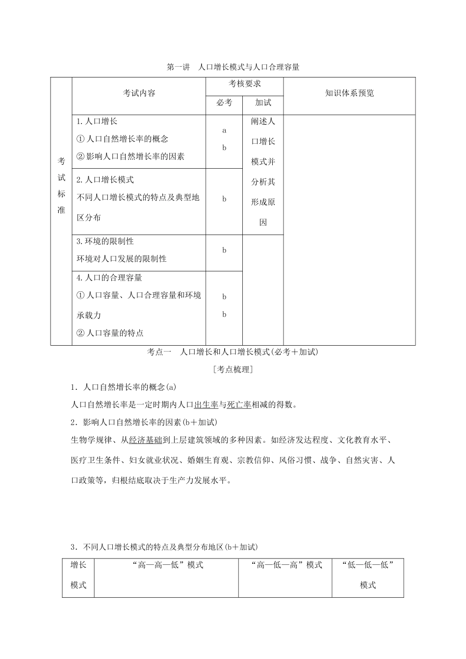 （浙江专版）高考地理一轮复习 第一章 人口与环境 第一讲 人口增长模式与人口合理容量创新学案 必修2-人教版高三必修2地理学案_第1页
