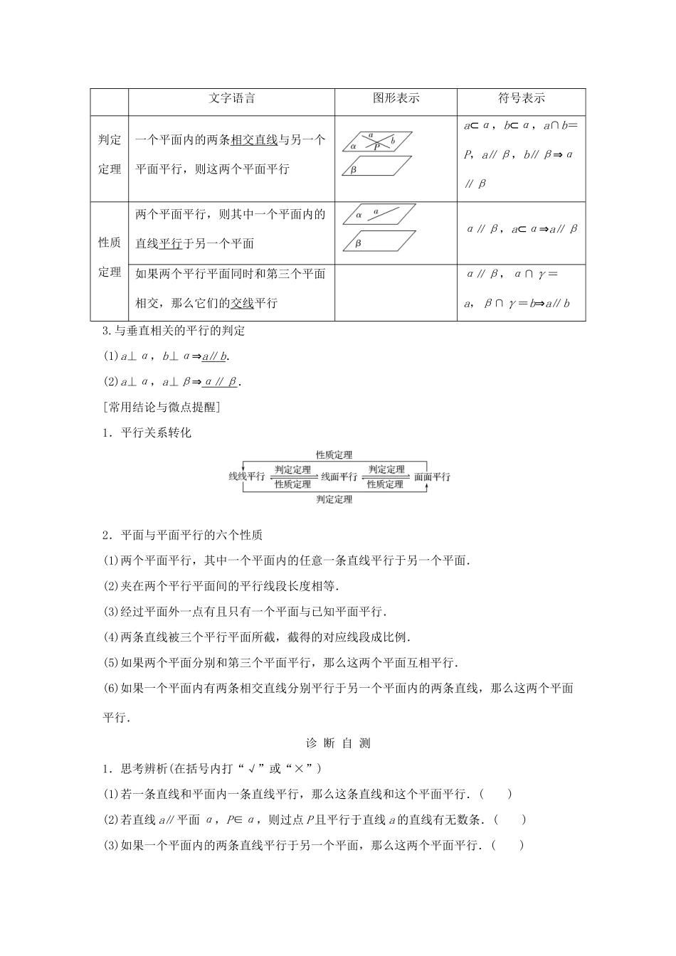 （浙江专版）高考数学大一轮复习 第八章 立体几何初步 第4节 直线、平面平行的判定及其性质学案 理-人教版高三全册数学学案_第2页
