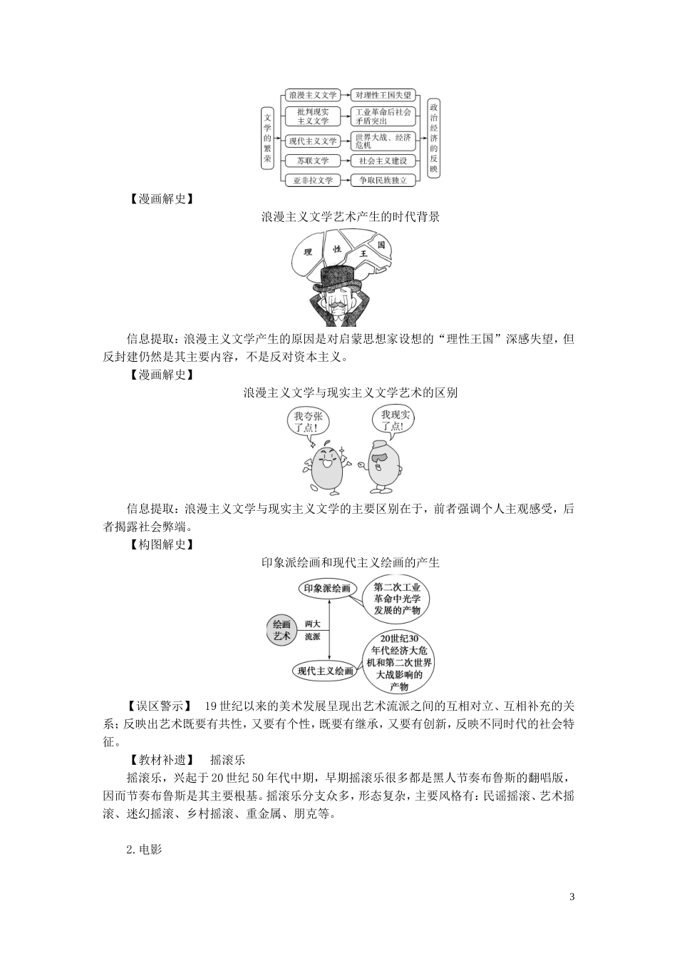 （选考）新高考历史一轮复习 第十二单元 西方人文精神与近现代科技与文化 第40讲 19世纪以来的世界文学艺术教学案 岳麓版-岳麓版高三全册历史教学案_第3页