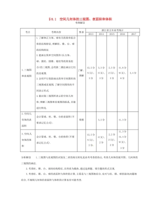 （浙江专版）高考数学一轮复习 第八章 立体几何 8.1 空间几何体的三视图 表面积和体积学案-人教版高三全册数学学案