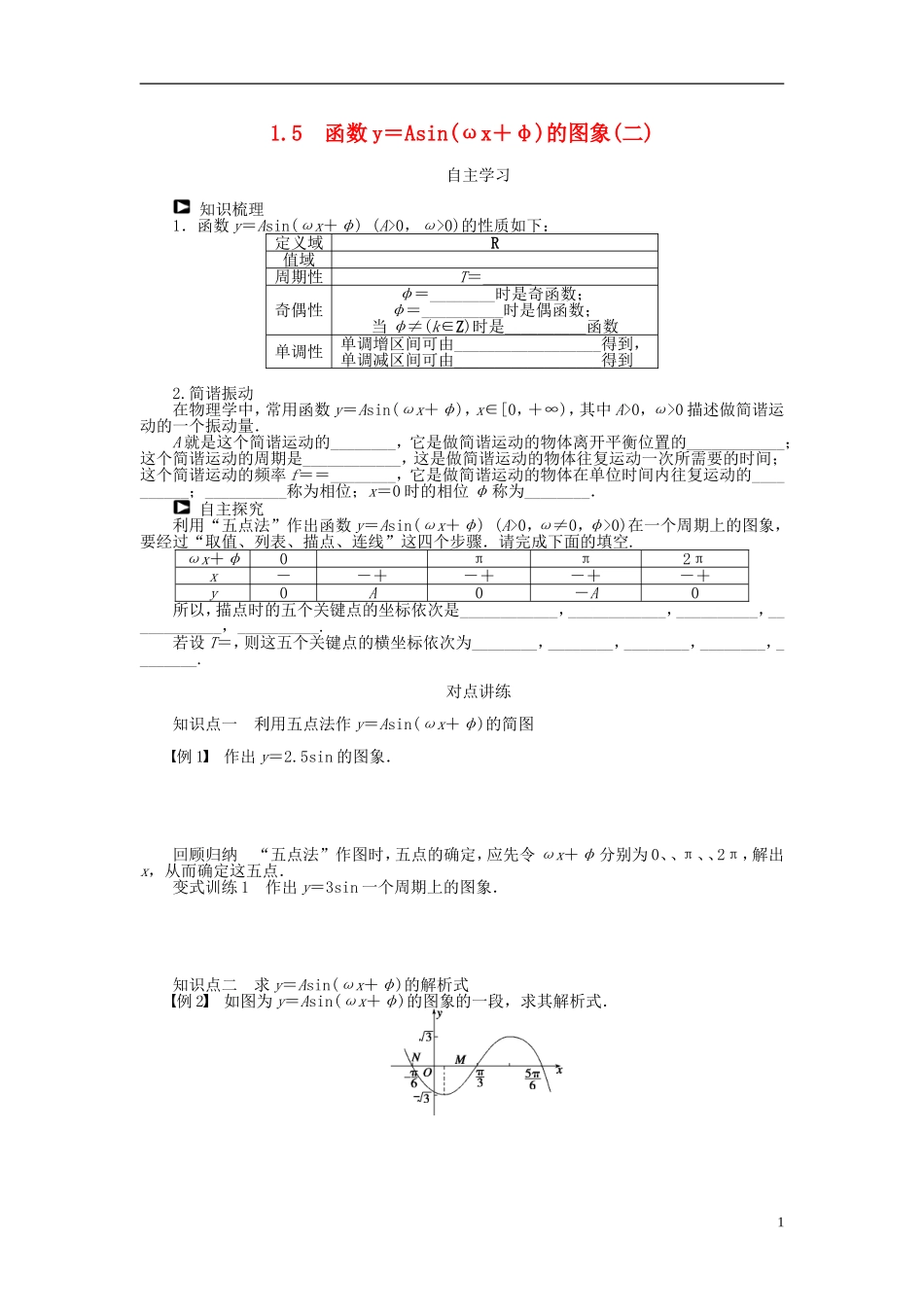 （课堂设计）2014-2015高中数学 1.5 函数y＝Asin(ωx＋φ)的图象(二)学案 新人教A版必修4_第1页