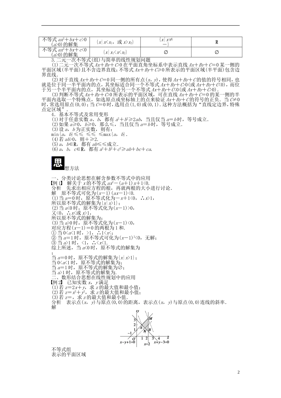 （课堂设计）2014-2015高中数学 第三章 不等式本章回顾 新人教A版必修5_第2页