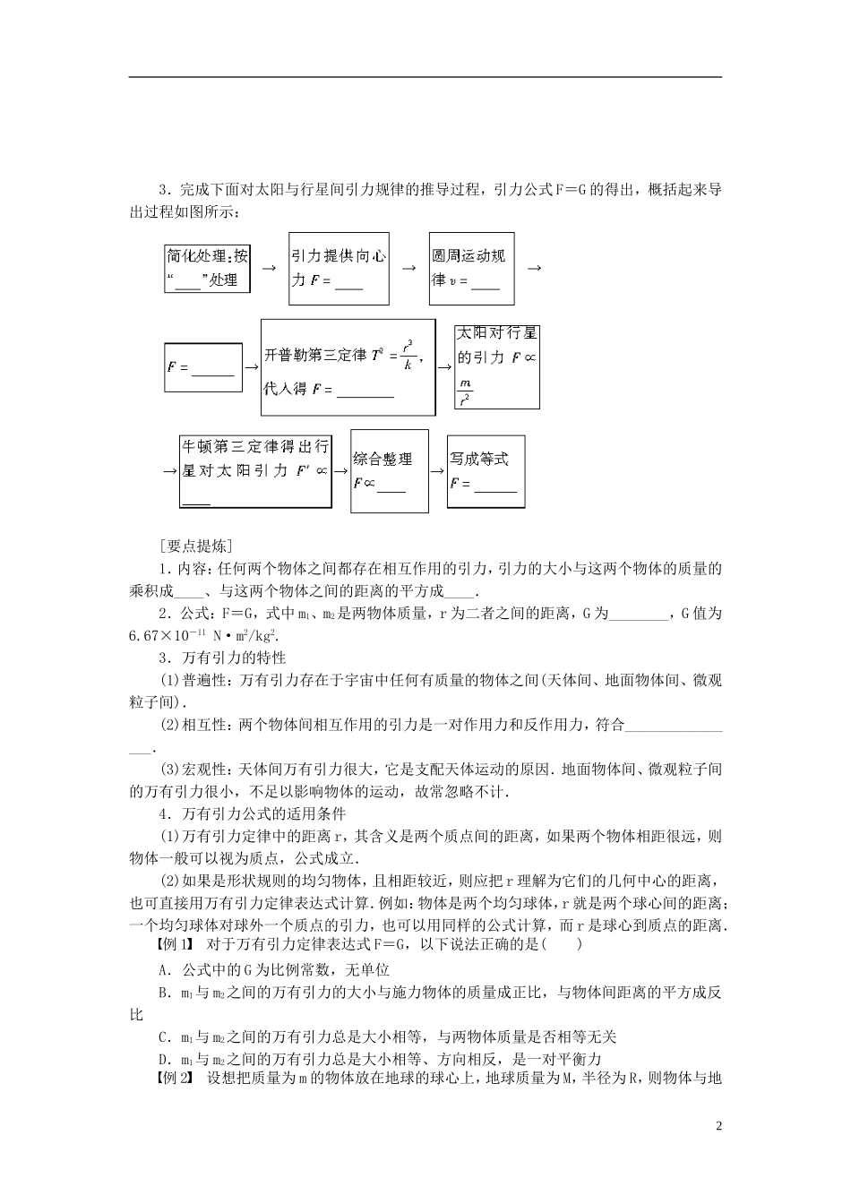 （课堂设计）2014-2015高中物理 3.2 万有引力定律学案 教科版必修2_第2页