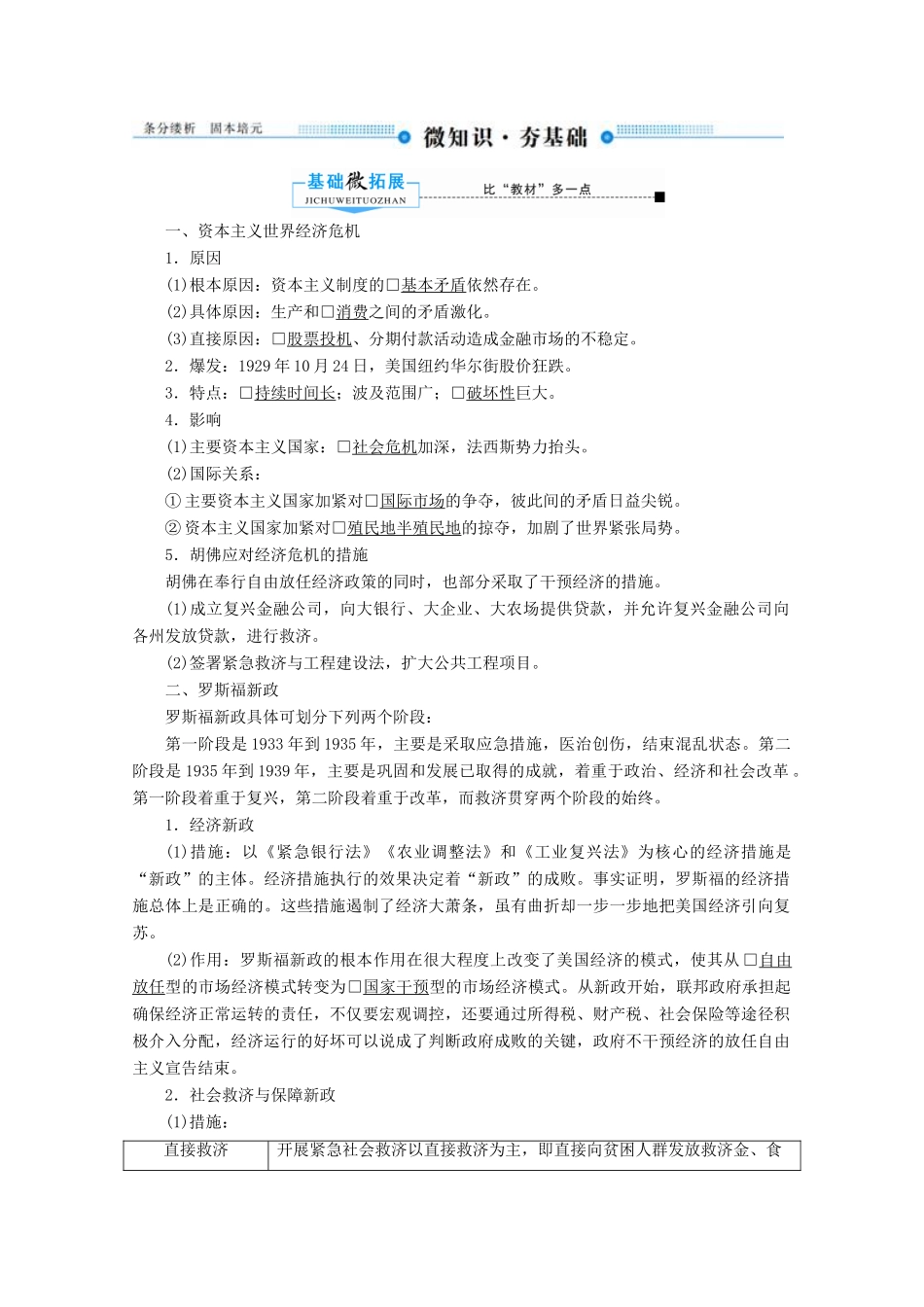 （赢在微点）高考历史总复习 29 空前严重的资本主义世界经济危机和罗斯福新政导学案（含解析）新人教版-新人教版高三全册历史学案_第2页