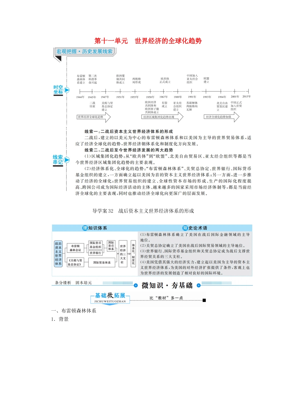 （赢在微点）高考历史总复习 32 战后资本主义世界经济体系的形成导学案（含解析）新人教版-新人教版高三全册历史学案_第1页