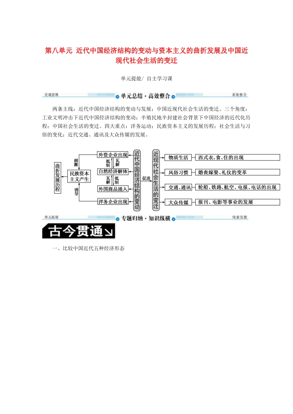 （赢在微点）高考历史总复习 第八单元 近代中国经济结构的变动与资本主义的曲折发展及中国近现代社会生活的变迁单元提能导学案（含解析）新人教版-新人教版高三全册历史学案_第1页