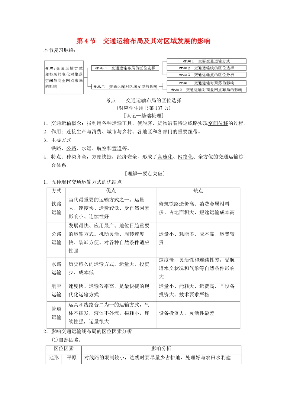 （通用版）高考地理一轮复习 第7章 区域产业活动 第4节 交通运输布局及其对区域发展的影响学案 湘教版-湘教版高三全册地理学案_第1页