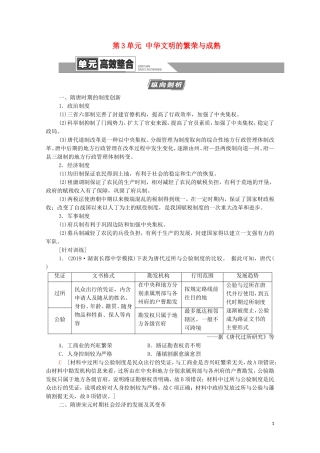 （通史版）高考历史一轮复习 第1部分 第3单元 中华文明的繁荣与成熟单元高效整合教学案-人教版高三全册历史教学案