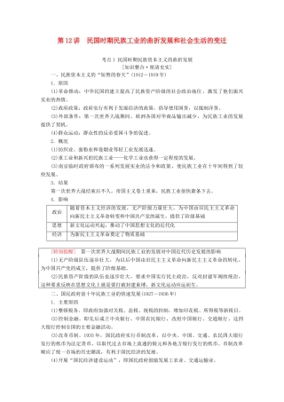 （通史版）高考历史一轮复习 第2部分 第五单元 民国时期 第12讲 民国时期民族工业的曲折发展和社会生活的变迁教学案（含解析）新人教版-新人教版高三全册历史教学案