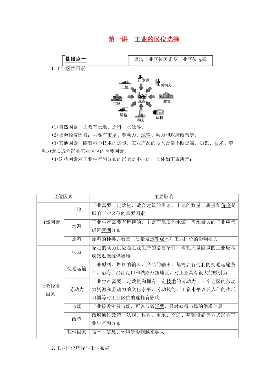 （通用版）版高考地理一轮复习 第二部分 人文地理 第四章 工业地域的形成与发展 第一讲 工业的区位选择学案（含解析）-人教版高三全册地理学案_第1页